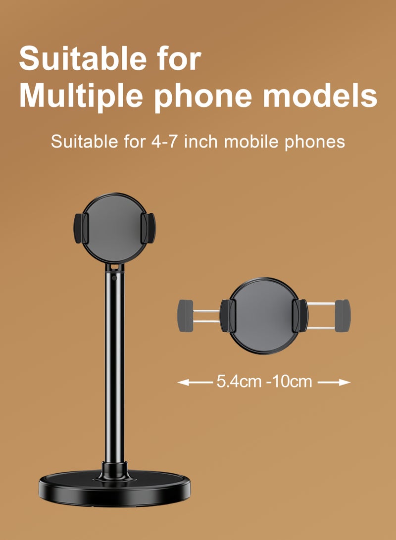 هوديوس حامل هاتف محمول للاستخدام في المكتب والمنزل، ارتفاع قابل للتعديل 24-38.5 سم، ذراع دعم بزاوية قابلة للتعديل، زاوية عرض قابلة للتعديل 360 درجة، النوع القابل للضغط أكثر ملاءمة لالتقاط الصور وتسجيل الفيديوهات والبث المباشر، اللون الأسود - Image 3